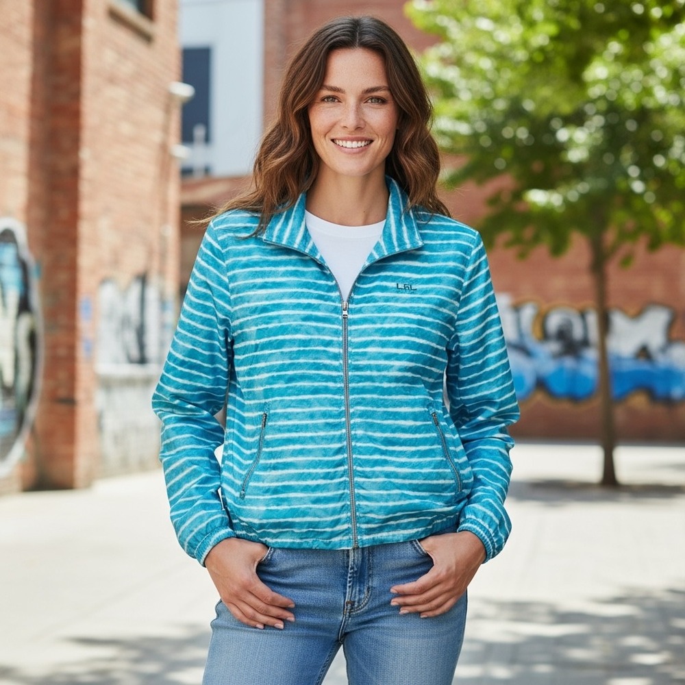 Lauren Active Ralph Lauren Striped Windbreaker‎ Jacket Teal White XL